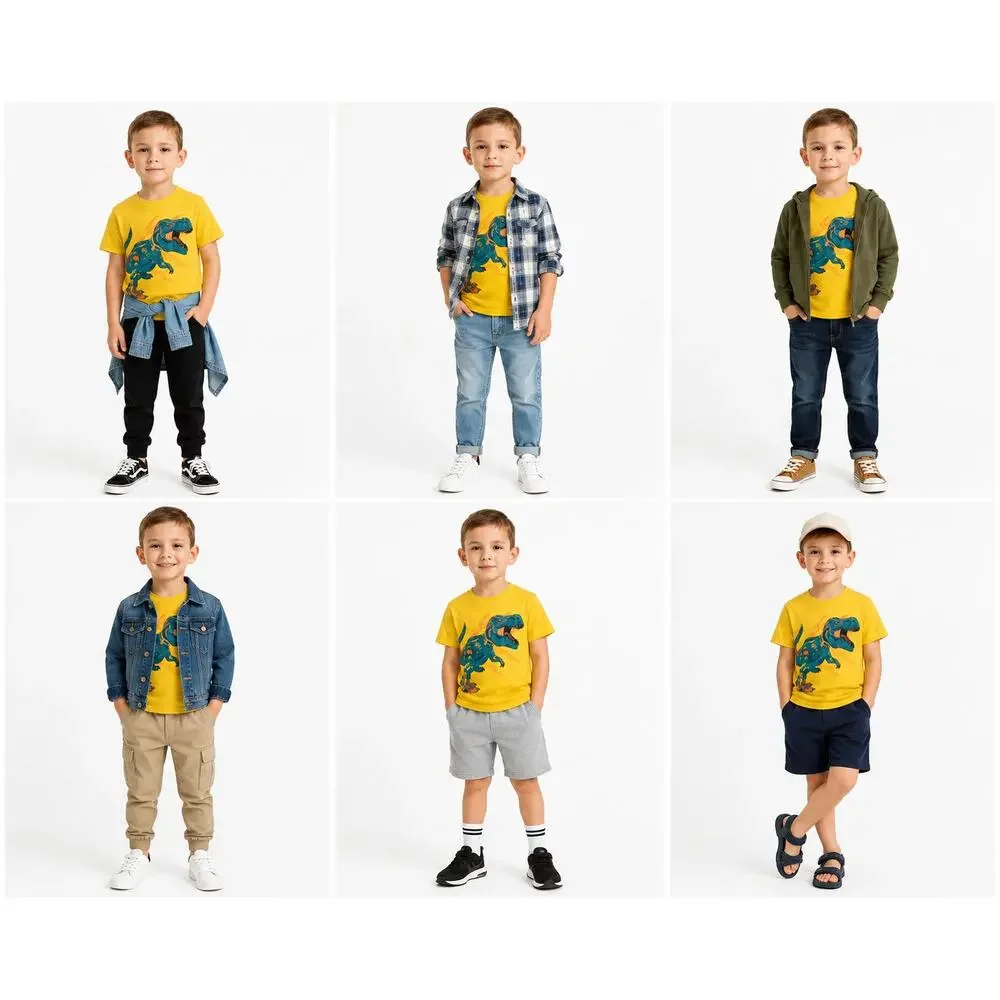 The Children Place Boys Yellow Dinosaur Graphic T-Shirt Size 8 Short Sleeve EUC